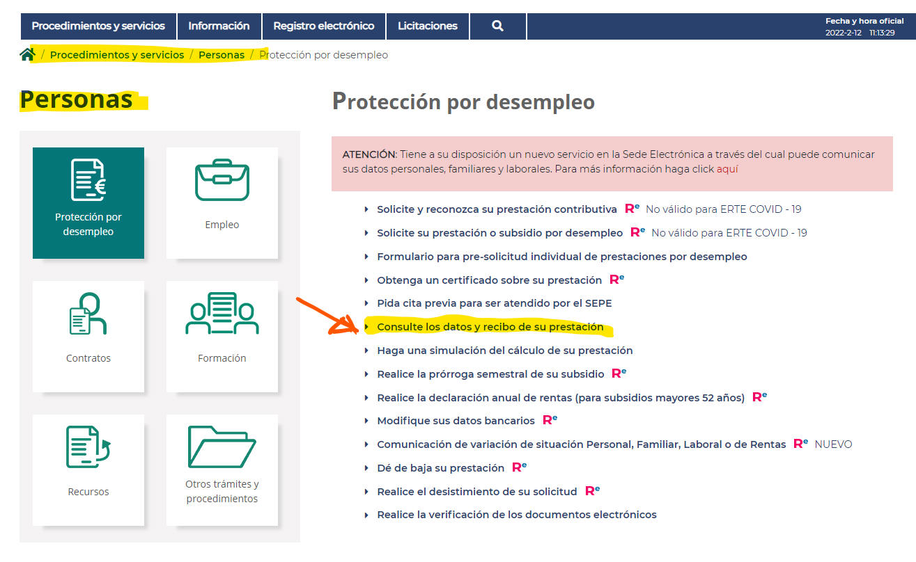Consultar datos y recibos prestación