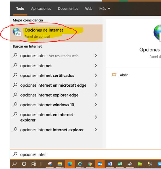Opciones Internet