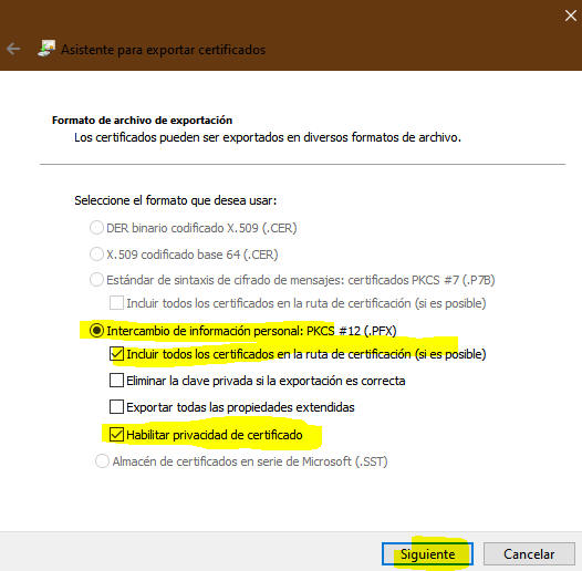 Formato exportación