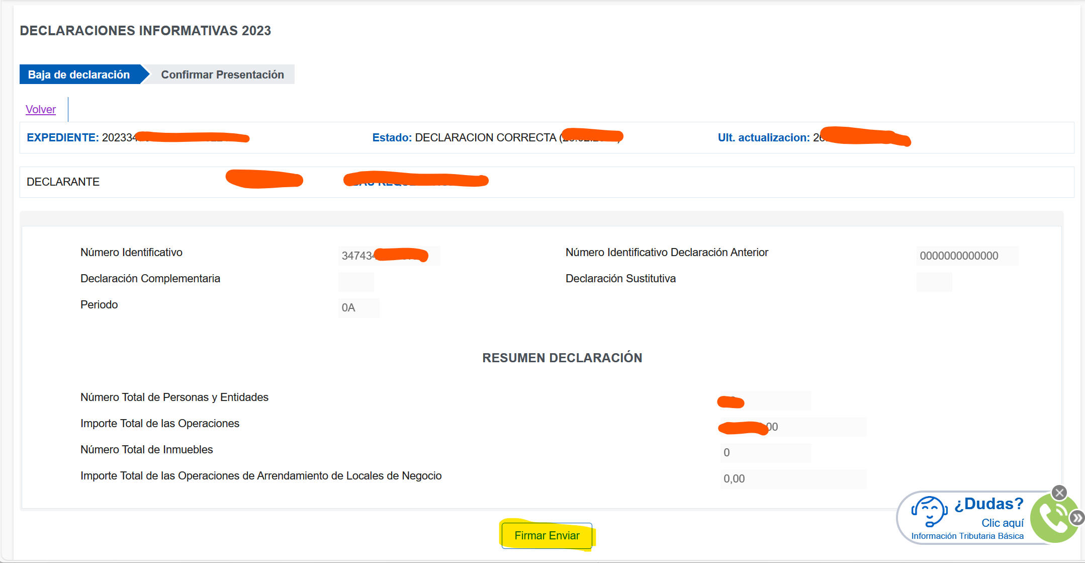 Baja declaración